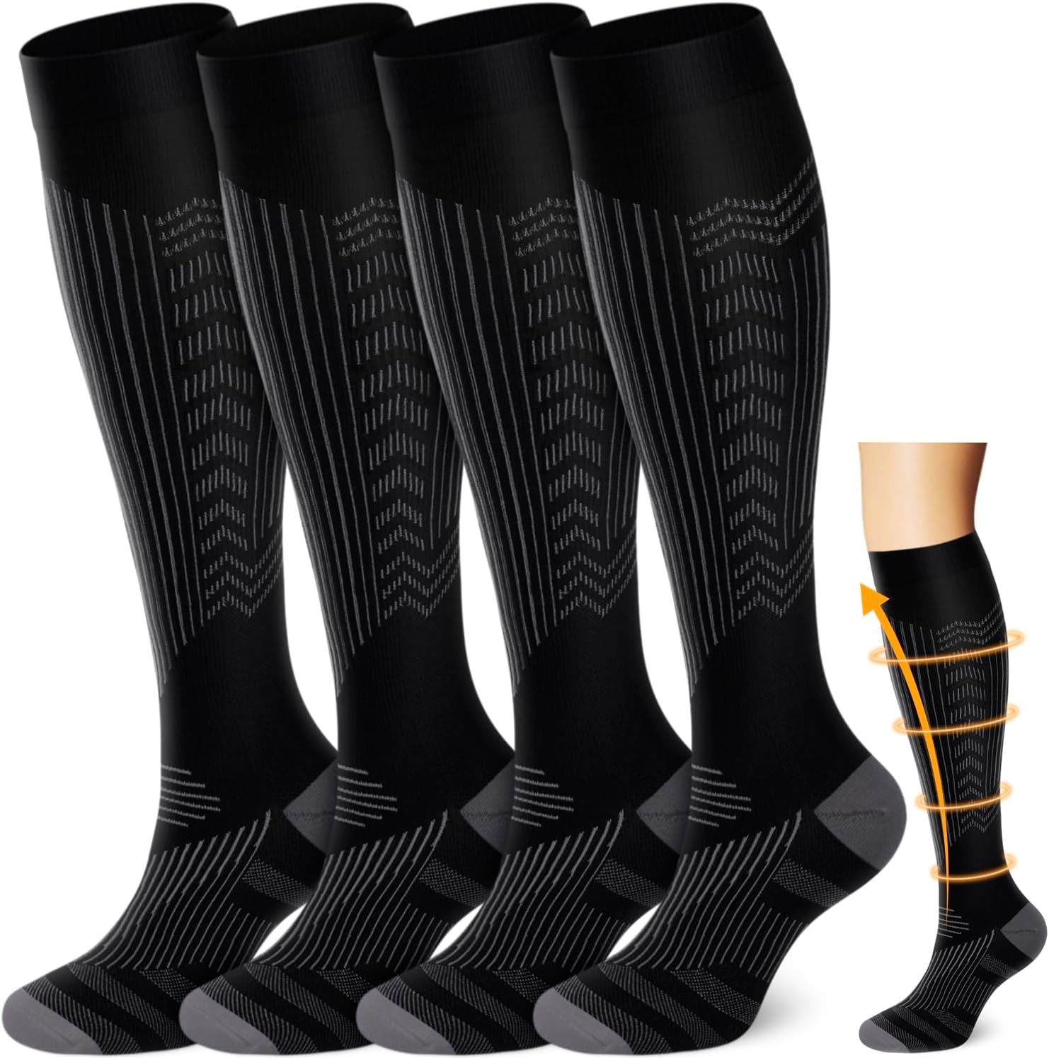 4 Pairs Copper Compression Socks for Women & Men Circulation 15-20 Mmhg - Best Support for Nurses, Running