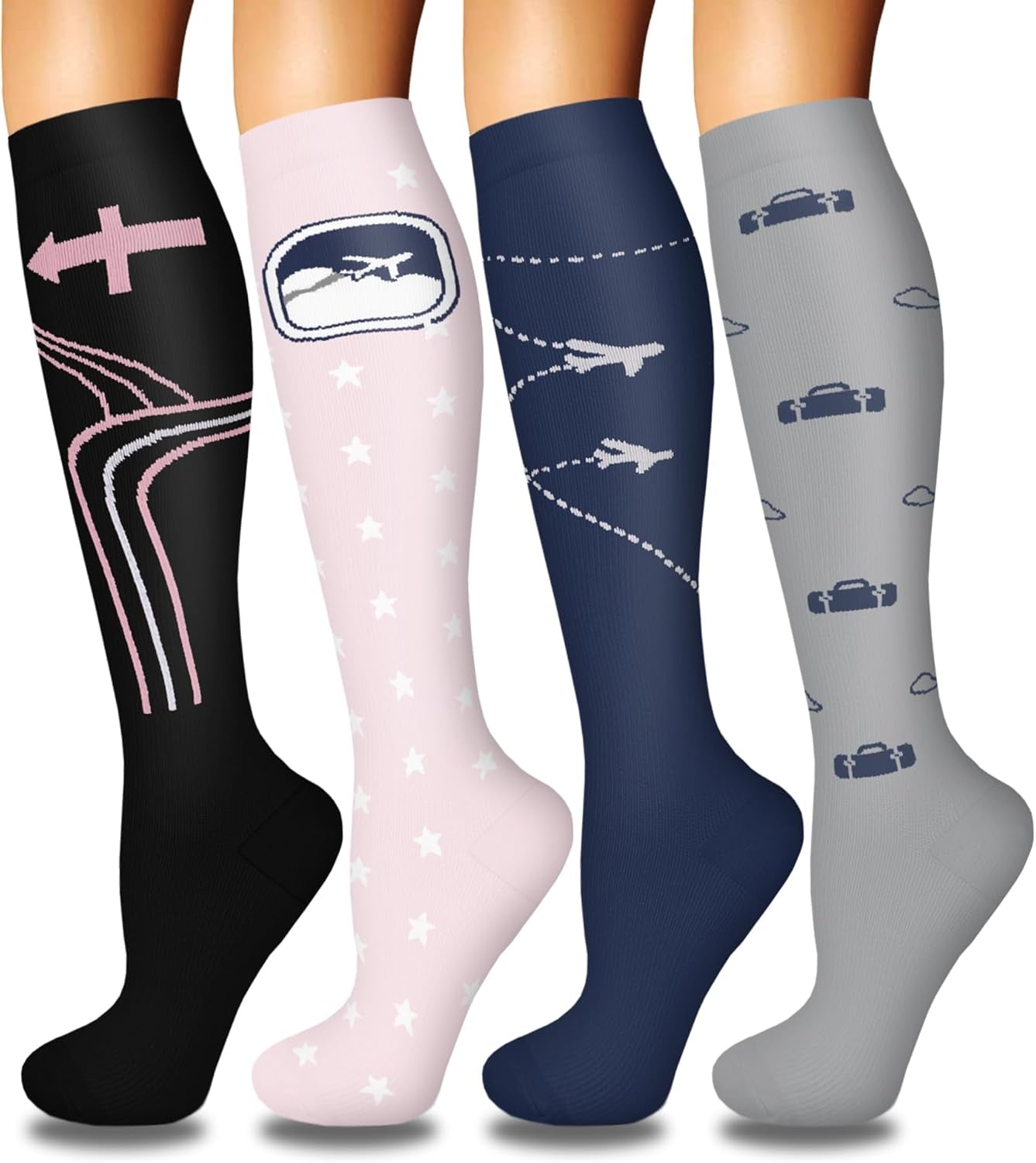 4 Pairs Copper Compression Socks for Women & Men Circulation 15-20 Mmhg - Best Support for Nurses, Running