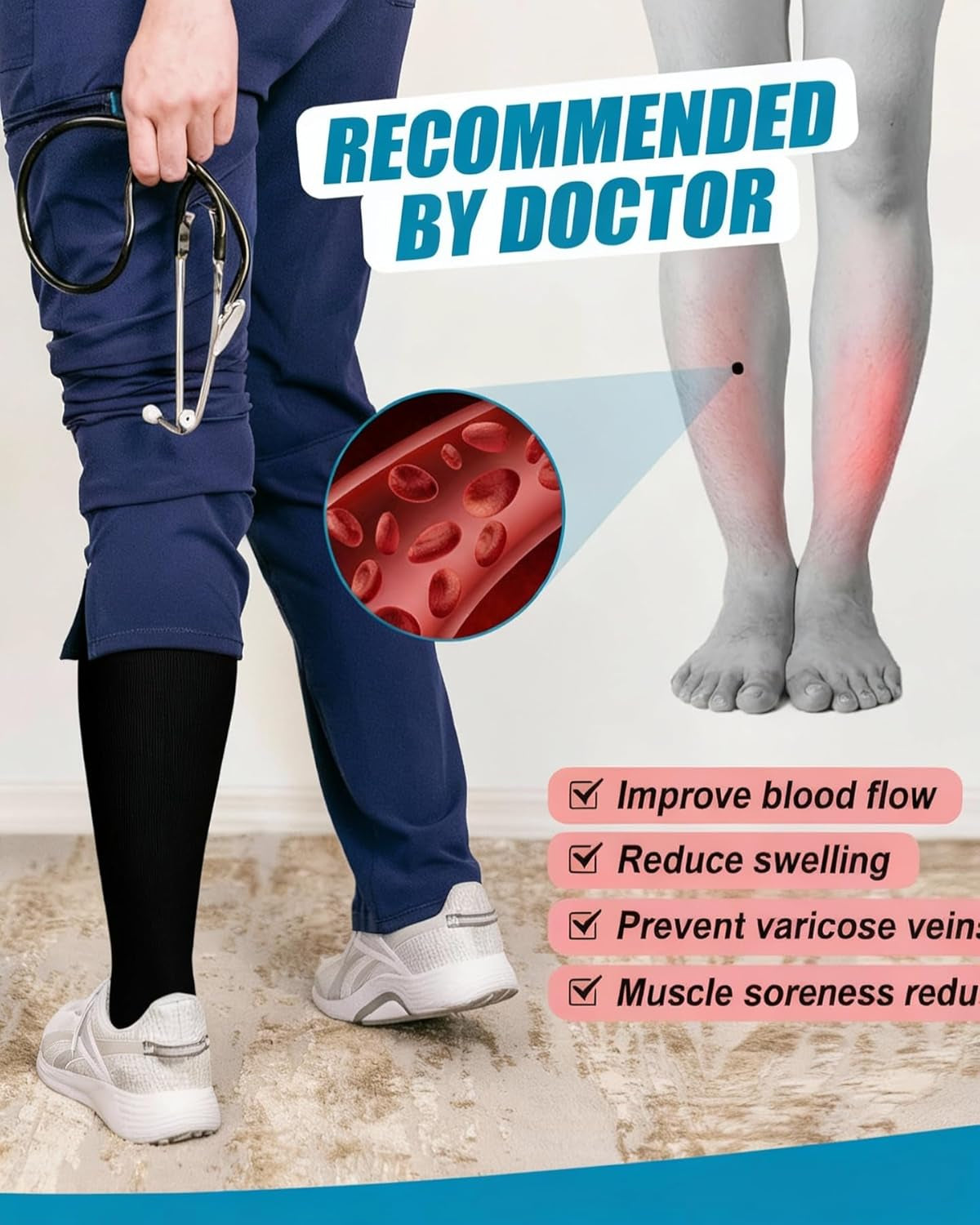 4 Pairs Copper Compression Socks for Women & Men Circulation 15-20 Mmhg - Best Support for Nurses, Running