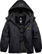Boy'S Waterproof Ski Snow Jacket Fleece Windproof Winter Jacket with Hood
