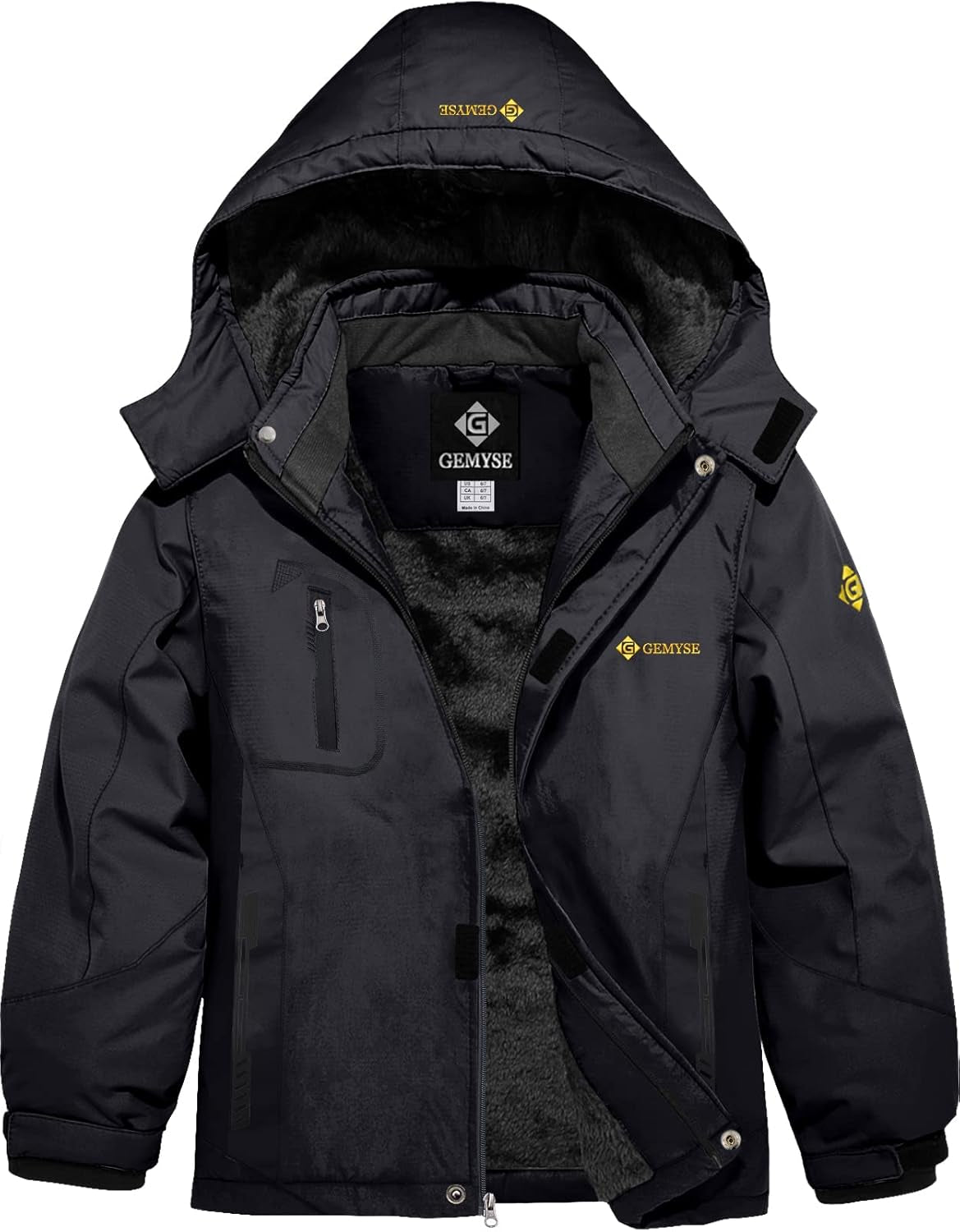 Boy'S Waterproof Ski Snow Jacket Fleece Windproof Winter Jacket with Hood