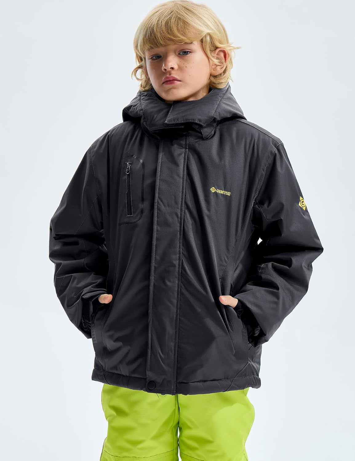 Boy'S Waterproof Ski Snow Jacket Fleece Windproof Winter Jacket with Hood
