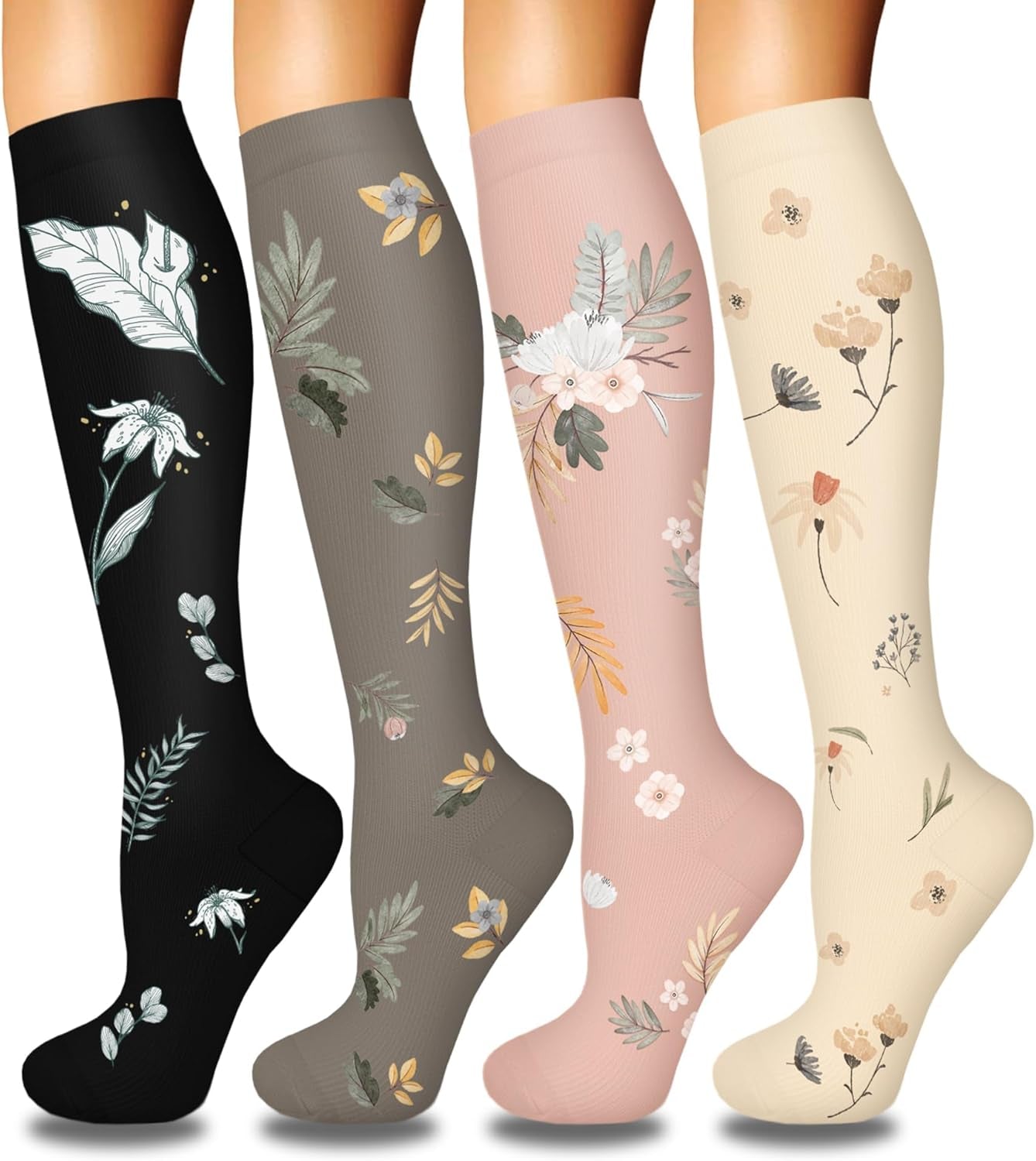 4 Pairs Copper Compression Socks for Women & Men Circulation 15-20 Mmhg - Best Support for Nurses, Running