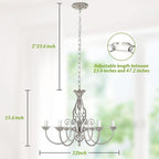 6-Light Rustic Farmhouse Candle Chandelier, Brushed Nickel