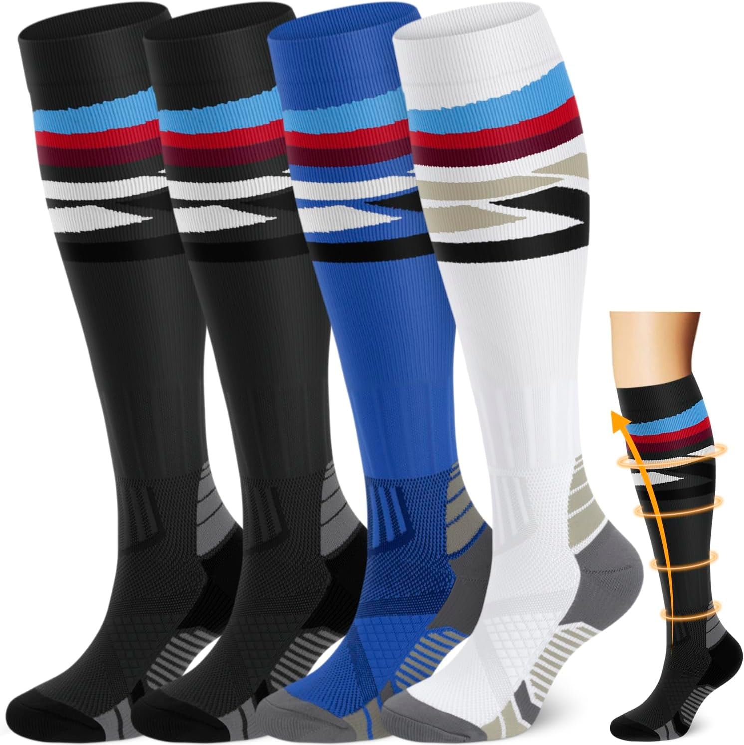 4 Pairs Copper Compression Socks for Women & Men Circulation 15-20 Mmhg - Best Support for Nurses, Running