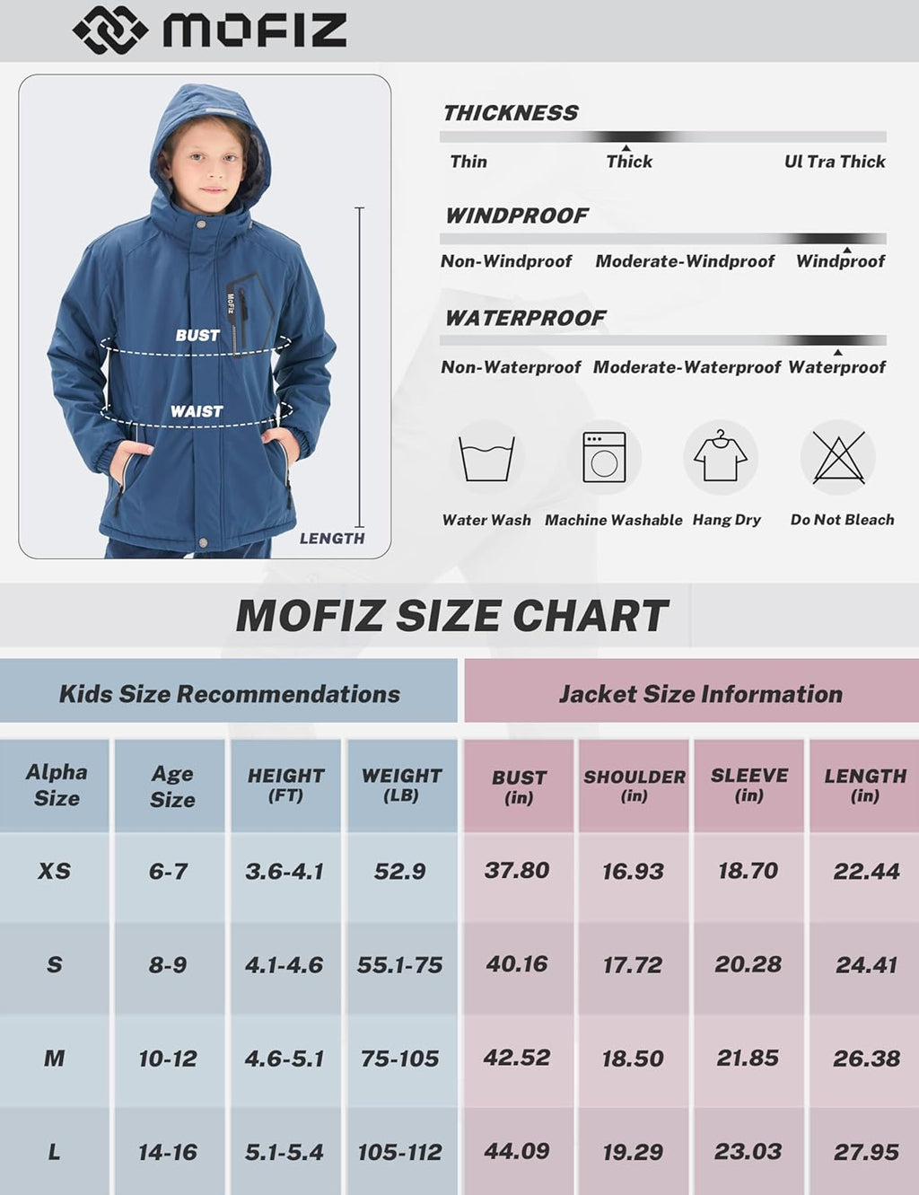 Boy'S Snowboarding Jacket Windproof Waterproof Thicken Fleece Hooded Warm Winter Snow Ski Coat for Kids (6-16 Years)