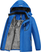 Boy'S Snowboarding Jacket Windproof Waterproof Thicken Fleece Hooded Warm Winter Snow Ski Coat for Kids (6-16 Years)