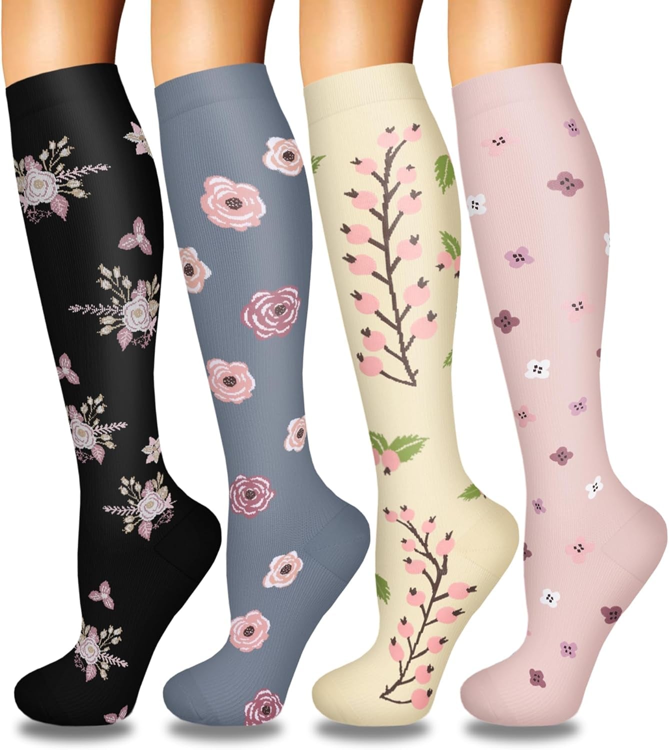 4 Pairs Copper Compression Socks for Women & Men Circulation 15-20 Mmhg - Best Support for Nurses, Running