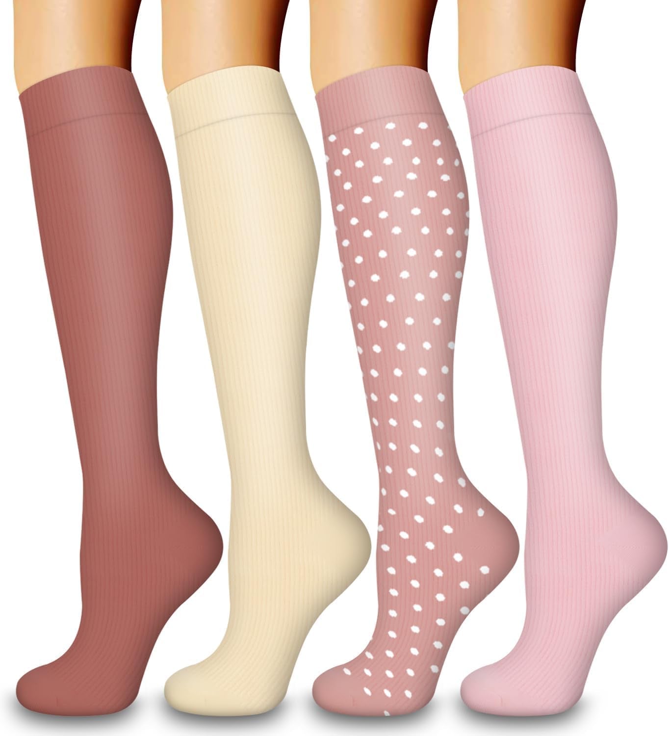 4 Pairs Copper Compression Socks for Women & Men Circulation 15-20 Mmhg - Best Support for Nurses, Running