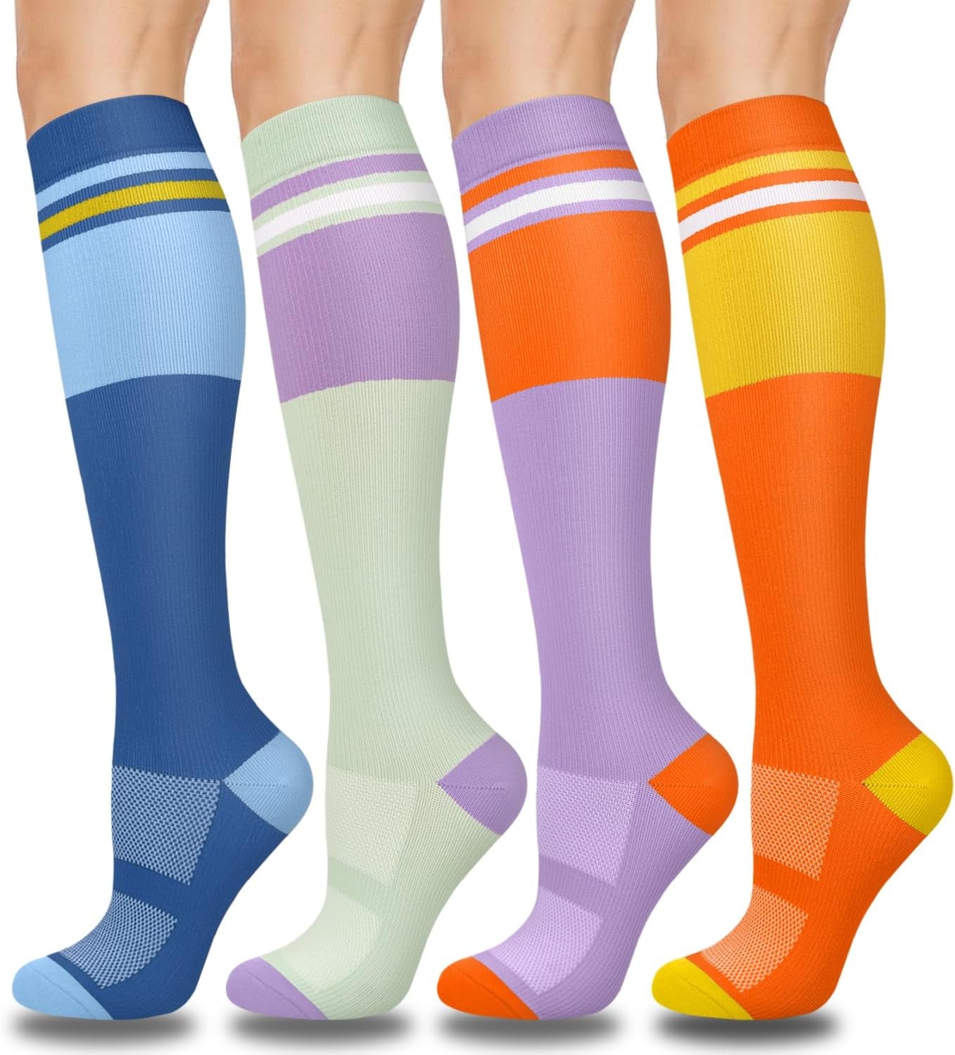 4 Pairs Copper Compression Socks for Women & Men Circulation 15-20 Mmhg - Best Support for Nurses, Running