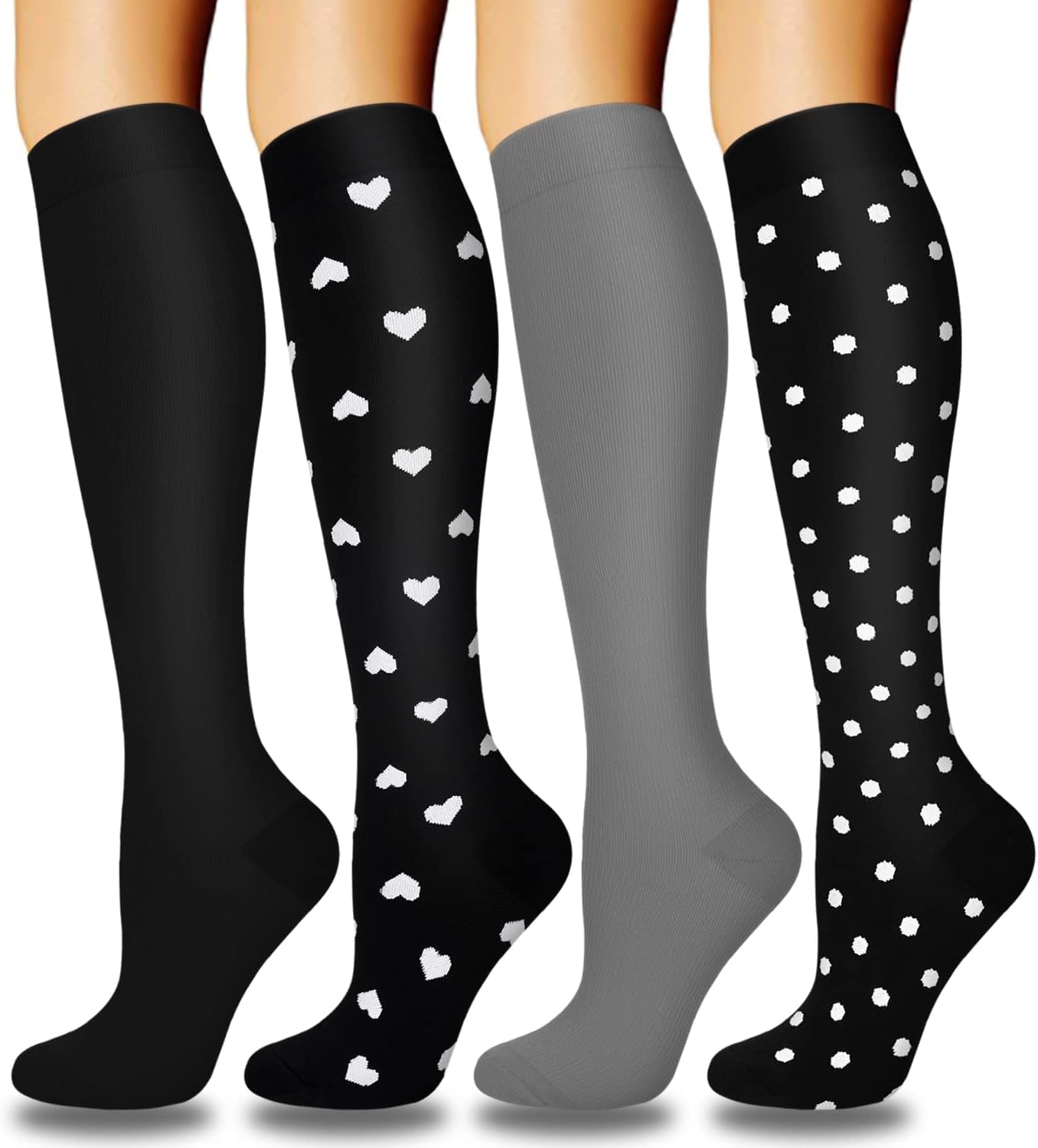 4 Pairs Copper Compression Socks for Women & Men Circulation 15-20 Mmhg - Best Support for Nurses, Running