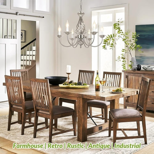 6-Light Rustic Farmhouse Candle Chandelier, Brushed Nickel