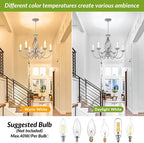 6-Light Rustic Farmhouse Candle Chandelier, Brushed Nickel