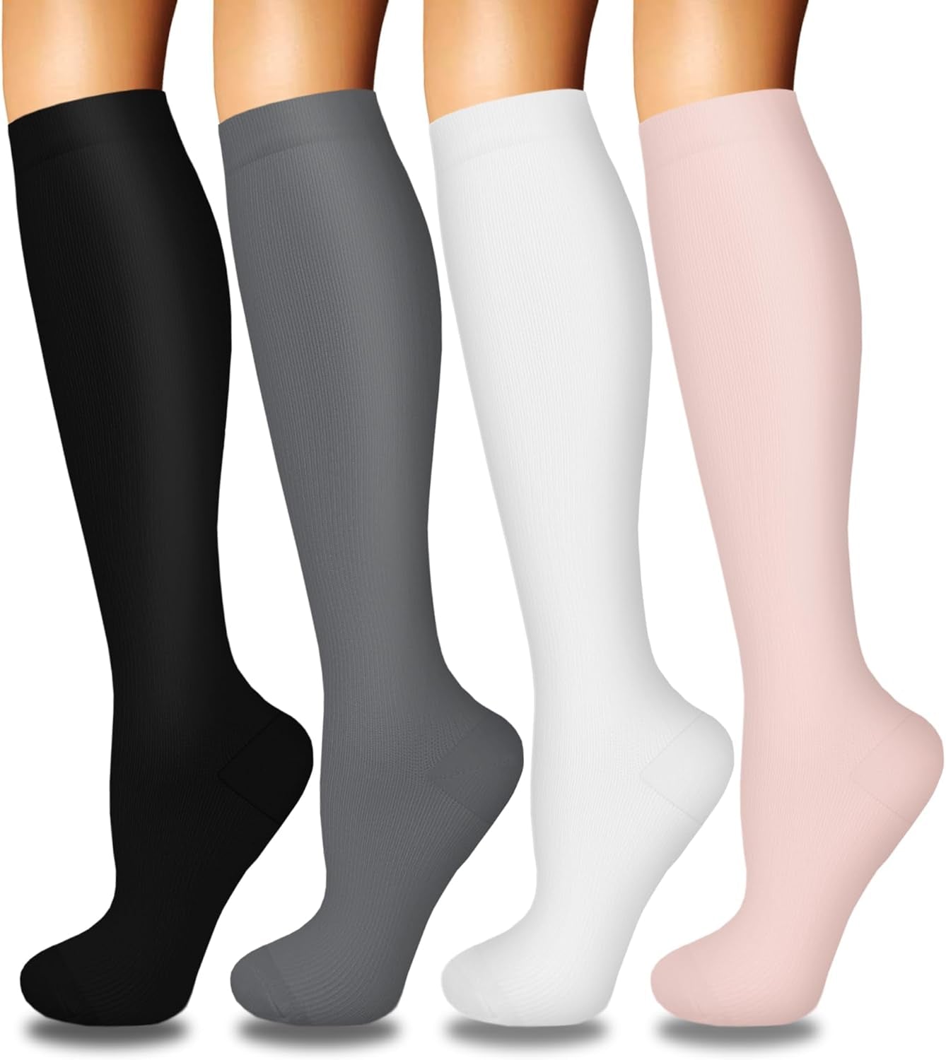 4 Pairs Copper Compression Socks for Women & Men Circulation 15-20 Mmhg - Best Support for Nurses, Running