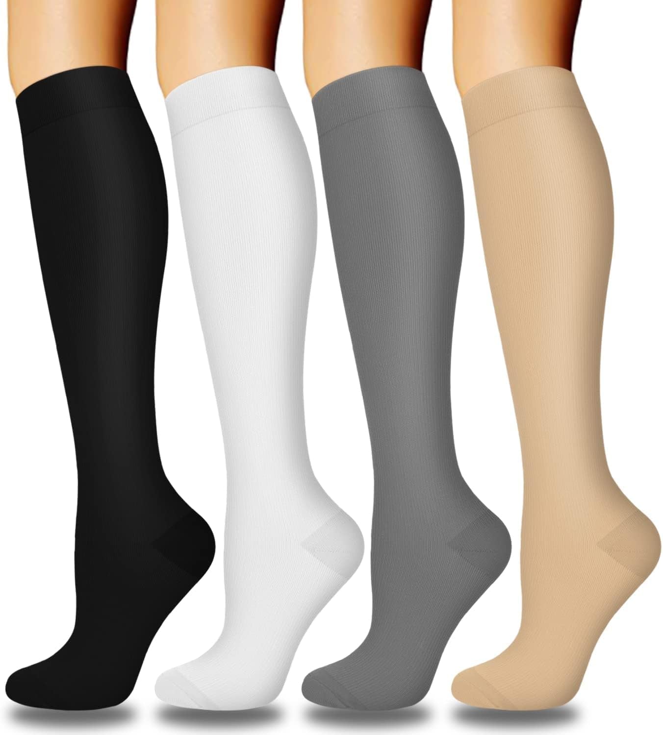 4 Pairs Copper Compression Socks for Women & Men Circulation 15-20 Mmhg - Best Support for Nurses, Running