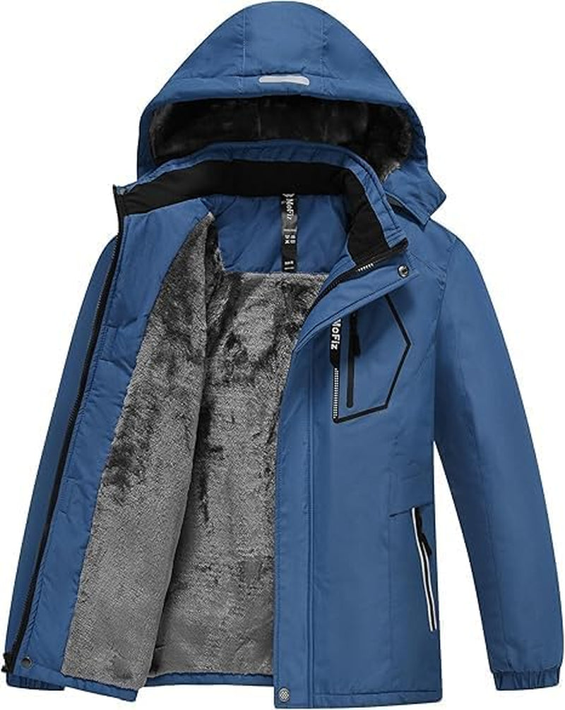 Boy'S Snowboarding Jacket Windproof Waterproof Thicken Fleece Hooded Warm Winter Snow Ski Coat for Kids (6-16 Years)