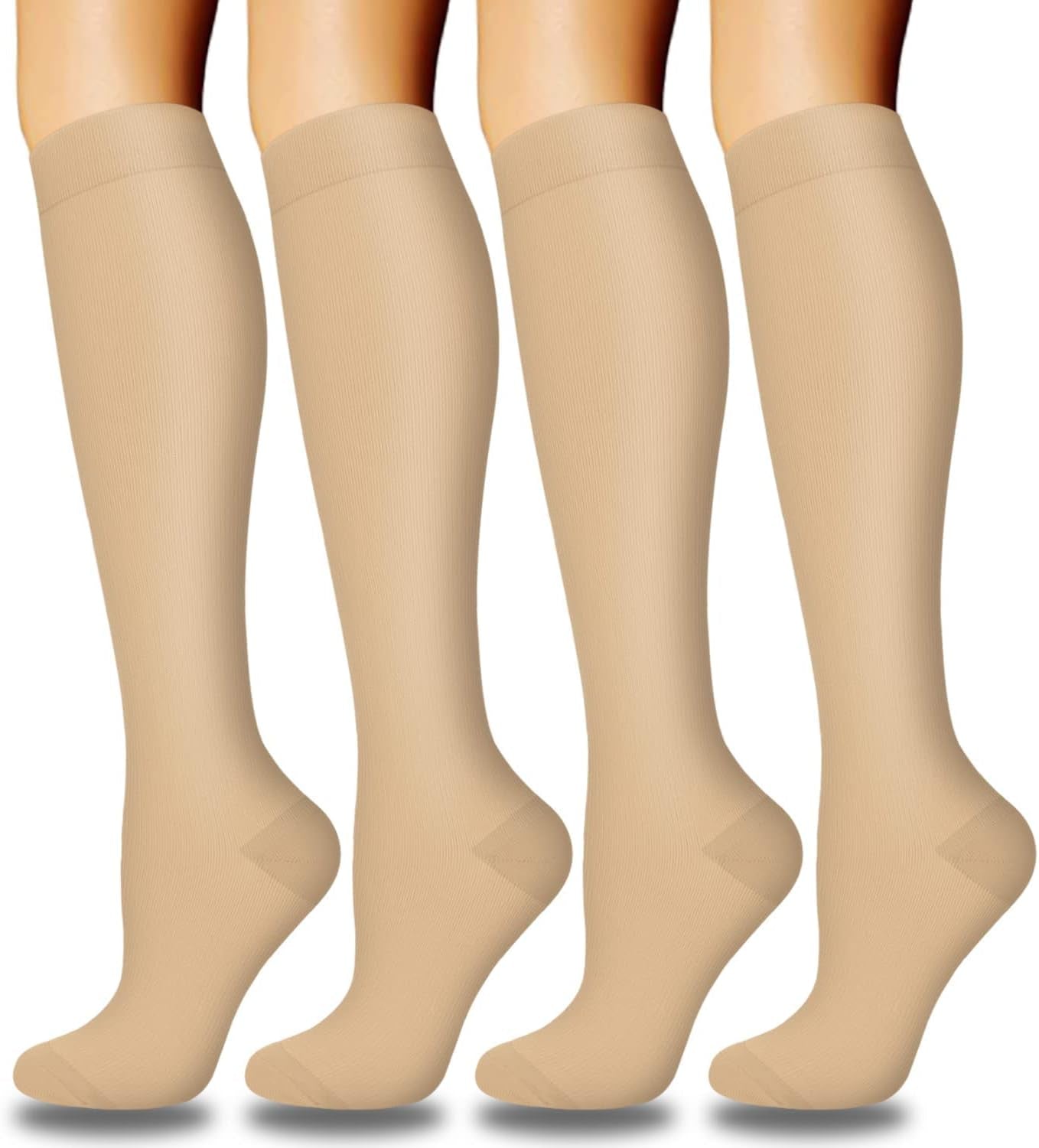 4 Pairs Copper Compression Socks for Women & Men Circulation 15-20 Mmhg - Best Support for Nurses, Running