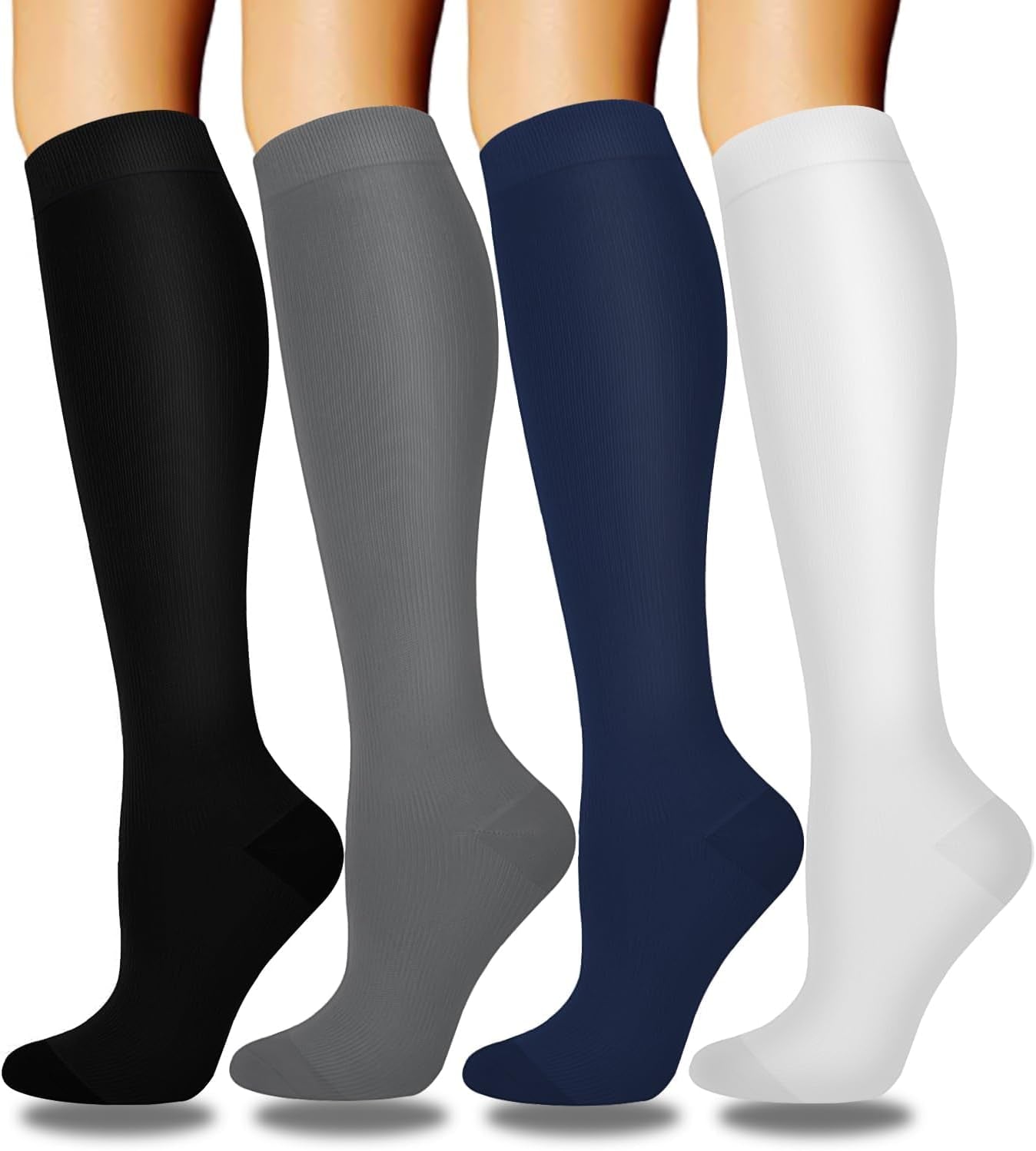 4 Pairs Copper Compression Socks for Women & Men Circulation 15-20 Mmhg - Best Support for Nurses, Running