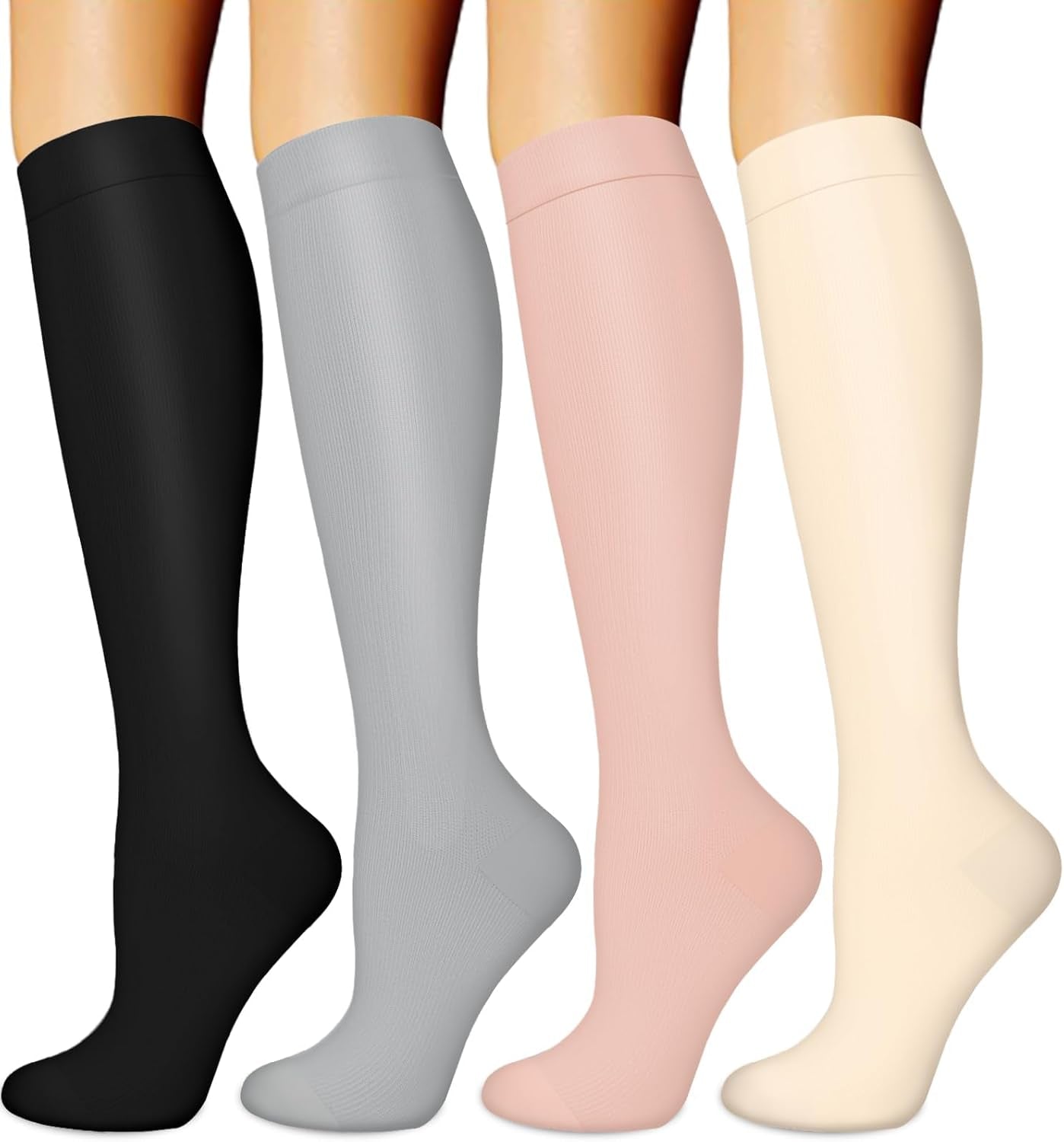 4 Pairs Copper Compression Socks for Women & Men Circulation 15-20 Mmhg - Best Support for Nurses, Running